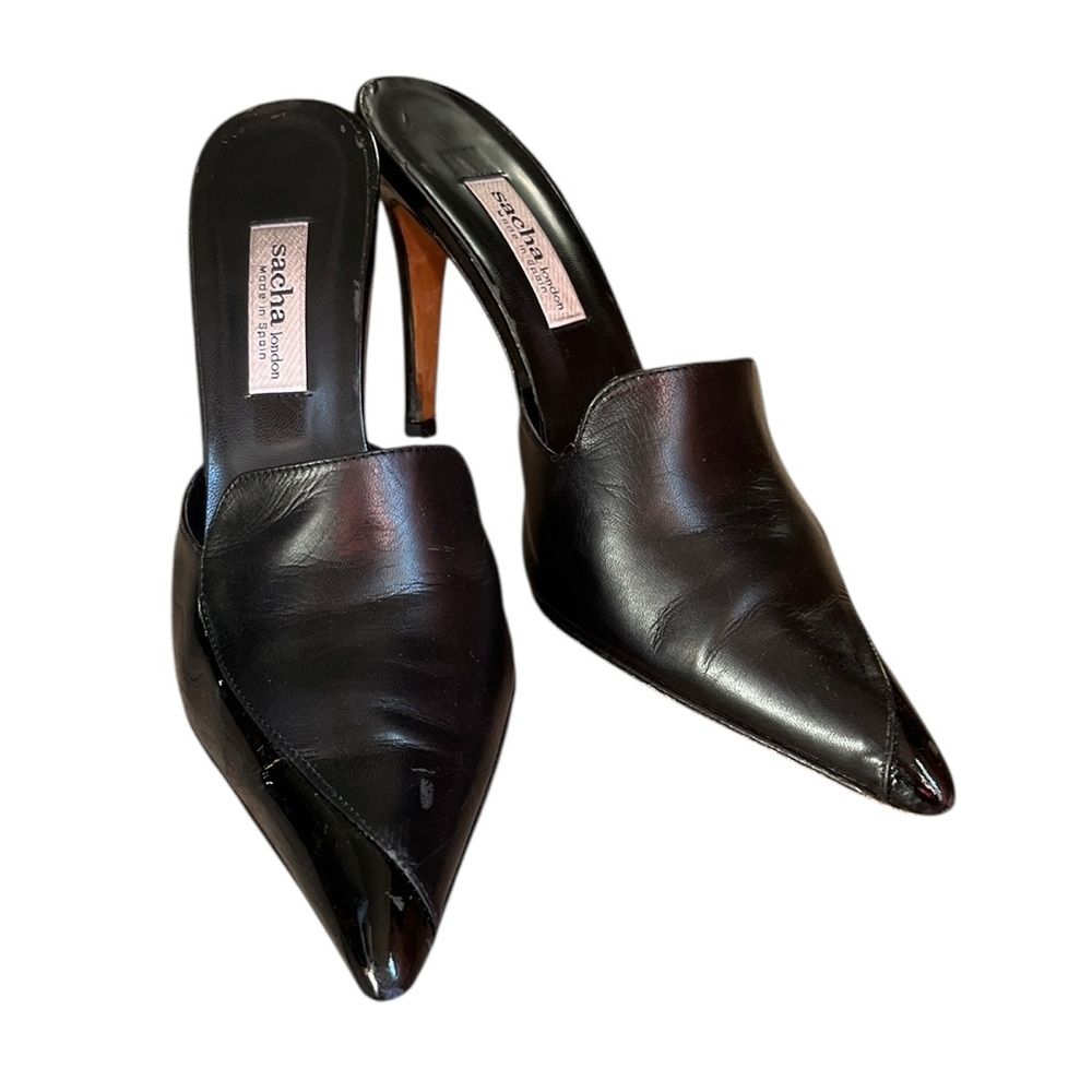 Sacha London Black Leather Pointy Toe Mules - Picture 12 of 12